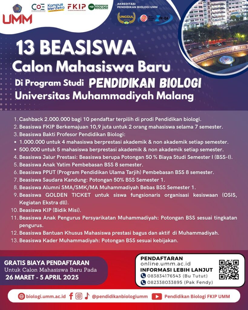 Beasiswa Camaba Prodi Pendidikan Biologi UMM