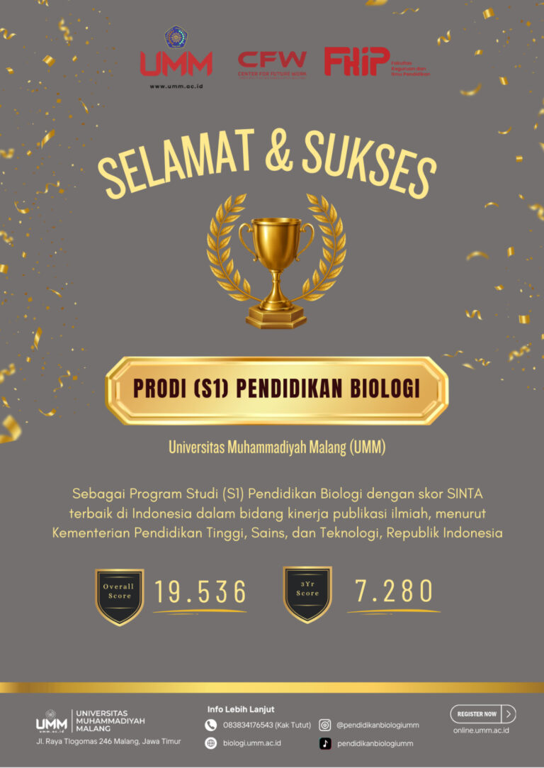 Prodi Pendidikan Biologi FKIP UMM Raih Peringkat Pertama Nasional Versi SINTA