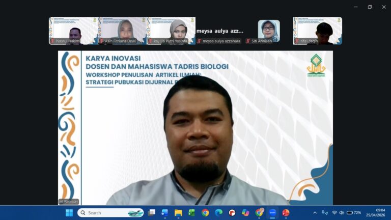 Dr. Husamah, M.Pd. menjadi pemateri workshop penulisan ilmiah di Program Studi Tadris Biologi Fakultas Tarbiyah dan Ilmu Keguruan UIN Jurai Siwo Lampung