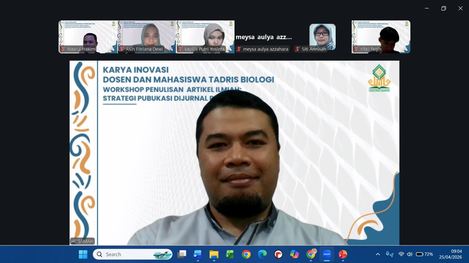 Dr. Husamah, M.Pd. menjadi pemateri workshop penulisan ilmiah di Program Studi Tadris Biologi Fakultas Tarbiyah dan Ilmu Keguruan UIN Jurai Siwo Lampung